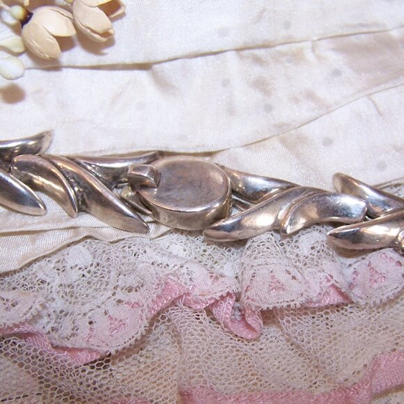 Made in Mexico Mexican 950 Silver and Pink Rhodochrosite Necklace/Clip Earrings - Picture 7 of 13